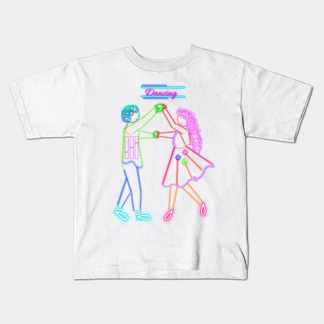 Neon Dancing Couple Kids T-Shirt by BeatyinChaos